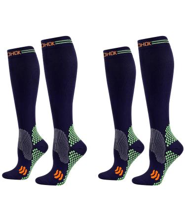 Cocohok compression stockings sports men & women fit for sports football flight running compression socks for men & women for increasing performance endurance blood circulation and relaxation 38-42 2 pairs dark blue