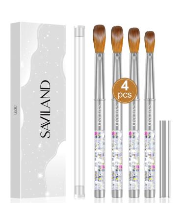 Saviland Pure Kolinsky Acrylic Nail Brush Set: 4PCS Acrylic Brush Silver Glitter Nail Art Brushes for Acrylic Powder & Acrylic Monomer Liquid Nail Extension & Carving Size 6/10/12/14 Women Gift Sets 01-4 pcs-size 6/10/12/14