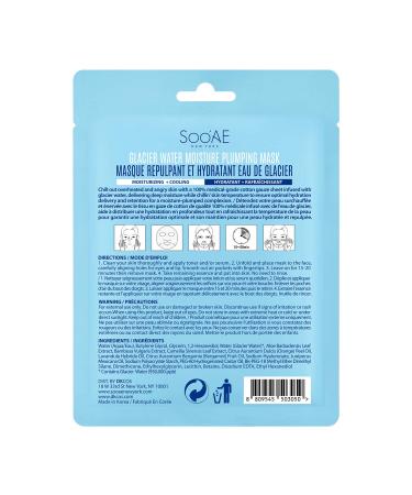 Soo AE Glacier Water Moisture Plumping Mask - 12 EA | Cooling Hydrating Facial Mask | Korean Skincare Cotton Mask Pack - Buy Online on SooperMarket.com