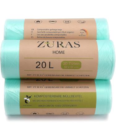 Zuras 20L Organic Waste Bags - 150 Compostable & Biodegradable Garbage Bags | DIN EN 13432 Certified Tear-Resistant & Waterproof - Buy Online on SooperMarket.com