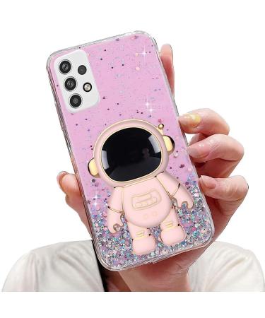 Tivenfezk Nadoli for Samsung Galaxy A73 5G astronaut Hidden Stand Shell caricature glitter stand soft silicone bling transparent protective cover samsung galaxy a73 5g pink
