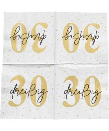 20 Premium 30th Birthday Napkins - White Gold & Black - 33x33 cm - Perfect for Party Decor - International Shipping Available - Buy Online on SooperMarket.com