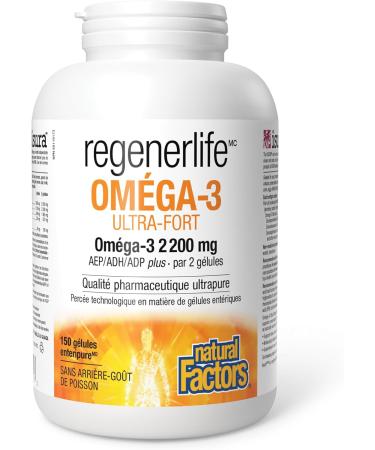 Natural Factors Regenerlife Omega-3 Ultra Strength 150 Enteripure Softgels High-potency Omega-3 with EPA DHA and DPA for Cardio and Cognitive Support No Fishy Aftertaste - Buy Online on SooperMarket.com