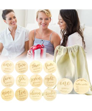 Wooden Baby Milestone Cards - 12-Piece Pregnancy & Monthly Gift Set for Expectant Mothers - Buy Online on SooperMarket.com