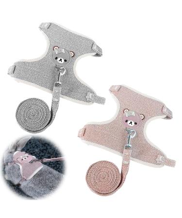 Adjustable rabbits leash 2 pieces of adjustable leash for rabbits breathable west harness soft rabbit dishes for small animal hare hamster cat (pink gray)