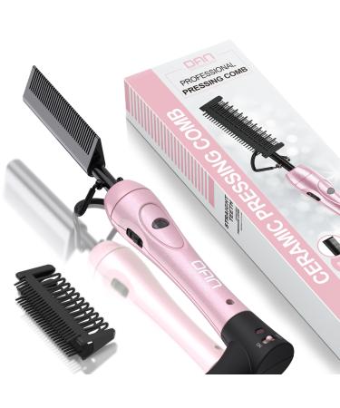 Hot Comb Ceramic Hot Comb for Wigs Afro Hair and Beard Anti-Scald Straightening Comb Hair Straightener Electric Press Comb Dual Voltage Heat Comb with Temperatures Adjustable 60 Min Auto Shut Off Pink