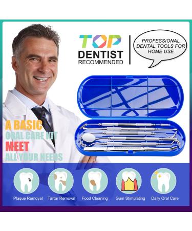 Dental Hygiene Oral Care Kit - Professional Teeth Cleaning Tools | Stainless Steel Dental Tools for Plaque and Tartar Removal | Includes Plaque Remover, Tartar Scraper, Tooth Scaler, Dental Pick - Sea Blue - Buy Online on SooperMarket.com