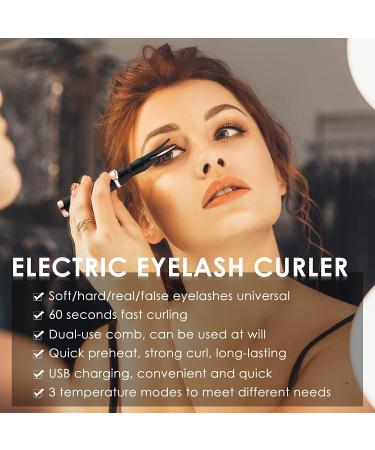 Heated Eyelash Curler with Comb | 3 Temperature Modes | USB Rechargeable | Fast & Long-Lasting Curling | Black - Buy Online on SooperMarket.com