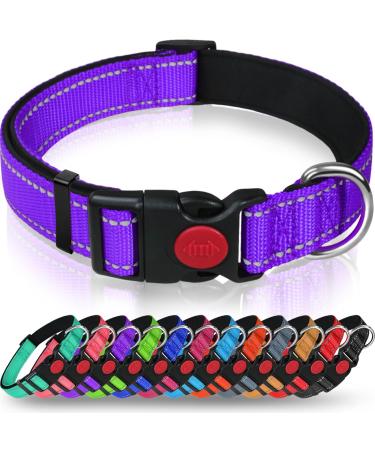 Taglory dog collar soft padded neoprene nylon dog collar for extra large dogs adjustable and reflective for training purple XL (1 Pack) purple