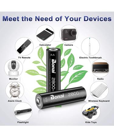 BONAI Rechargeable AA Batteries 2800mAh - High Capacity Ni-MH Low Self Discharge - 16 Pack for Long-Lasting Power | Fast International Shipping - Buy Online on SooperMarket.com