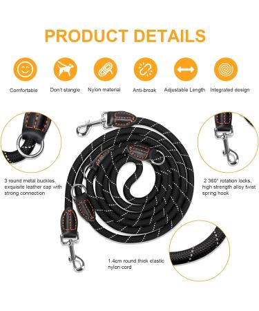 Adjustable Reflective Dog Leash for Large & Medium Dogs - 3M Nylon Lead with Double Carabiner Hooks - Buy Online on SooperMarket.com