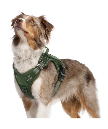 Rabbitgoo dog harness medium -sized dogs anti -train crockery dog adjustable with handles widened robust and wear -resistant tactical dog harness with metal buckles for hiking (M green) m (1 Pack)