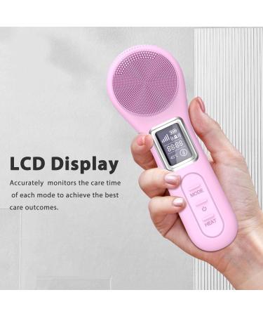 Face Scrubber Brush - Electric Silicone Sonic Facial Cleansing Brush with LCD Rechargeable & Waterproof for Deep Cleansing - Thermal Massager for Men & Women - Pink - Buy Online on SooperMarket.com