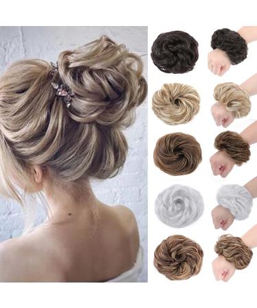 Synthetic Hair Bun Extensions Hairpiece 45g Thick Messy Hair Scrunchies for Women Updo ponytail Extensions - Ash Blonde Scrunchie 45 g Ash/Blond