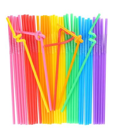 HANSGO Disposable Colorful Drinking Straws, 100PCS 7 Colors Flexible Straws,13inch Extra Long Straws Party Decorations Disposable Drinking Straws