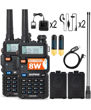BaoFeng Radio UV-5R 8W 2Pack Handheld Ham Radios (VHF & UHF) with High Gain Antenna and Programming Cable (2Pack) (M)