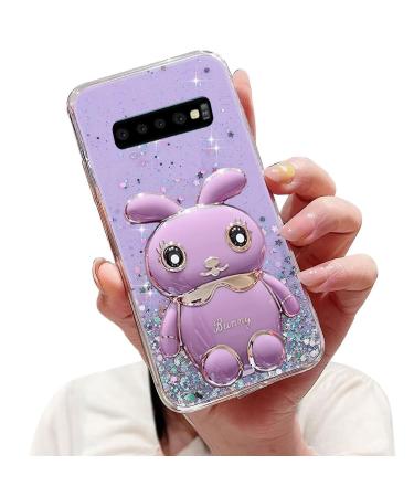 Tivenfezk Nadoli for Samsung Galaxy S10 Plus Hase Hidden Stand Shell caricature glitter rabbits stand Soft silicone bling cell phone case transparent protective cover samsung galaxy s10 plus purple