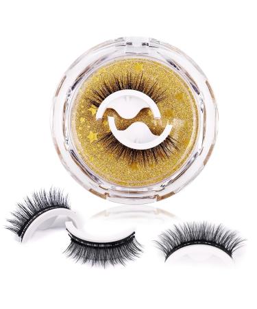 False Eyelashes 1 Pair False Eyelashes Natural Wispy Eyelashes Self Adhesive Eyelashes Reusable 3D Lashes Self Stick Lashes Reusable Waterproof Natural False Lashes No Glue/Eyeliner Needed
