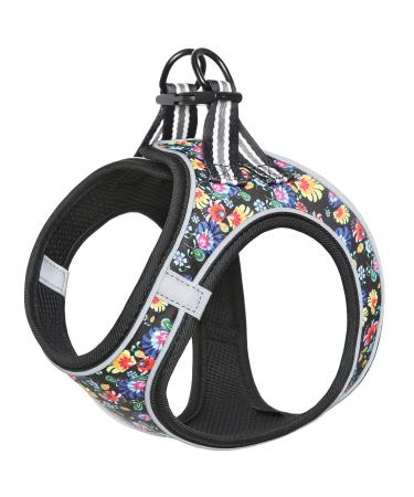 Heele dishes dog small soft dog dishes Air mesh adjustable safe control puppy harness vest dogs breast dishes for walking running training reflective flower black XS