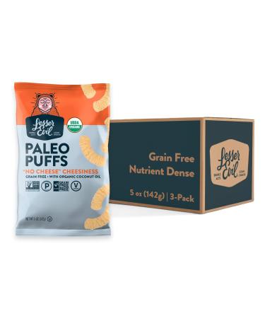 LesserEvil Healthy Brands "No Cheese" Cheesiness Organic Paleo Puffs No Artificial Ingredients, Grain Free Vegan, 5 Oz, Pack of 3 "No Cheese" Cheesiness 5 Ounce (Pack of 3)