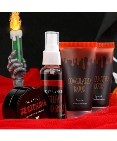 Fake Blood Makeup Kit - Washable Spray, Coagulated & Stage Blood Set - Halloween Face & Body Paint for Vampire, Zombie, Clown - 4pcs - Buy Online on SooperMarket.com