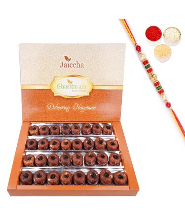 Jaiccha Ghasitaram Rakhi Gifts for Brothers Chocolate Mawa Peda 800 GMS with Beads Rakhi