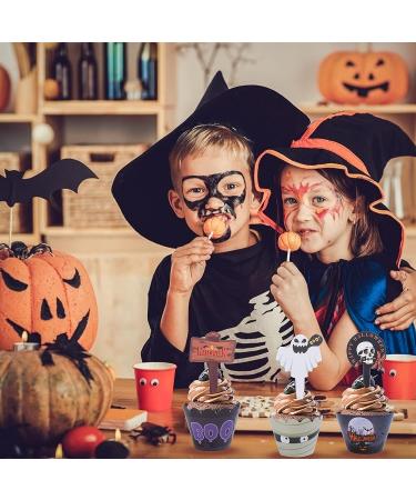108Pcs Halloween Cupcake Wrappers & Toppers | Classic Ghost Witch Bat Pumpkin Pattern | Disposable Baking Cups for Party Decoration - Buy Online on SooperMarket.com
