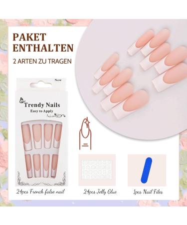 Long French False Nails Square 24 Pieces French Tip False Nails Matte Nude White False Nails Full Cover Press On Nails with Jelly Glue (Long Square White Matte) - Buy Online on SooperMarket.com