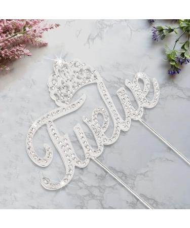 LINGTEER Twelve Birthday Cake Topper with Crown Sign | Silver Bling Crystal Rhinestone Birthday Keepsake | Happy 12th Birthday Party Decorations Gift Supplies - Buy Online on SooperMarket.com