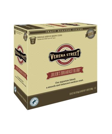 Verena Street Julien's Breakfast Blend Craft Roasted Coffee Medium Roast 32 Single-Serve Brew Cups 0.37 oz (10.5 g) Each
