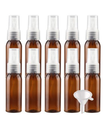 10 pieces empty 30ml brown plastic Pet spray bottle atomizer with clear spray head fine fog Small travel bottles Perfume deader cosmetics bottle with 2x funnel