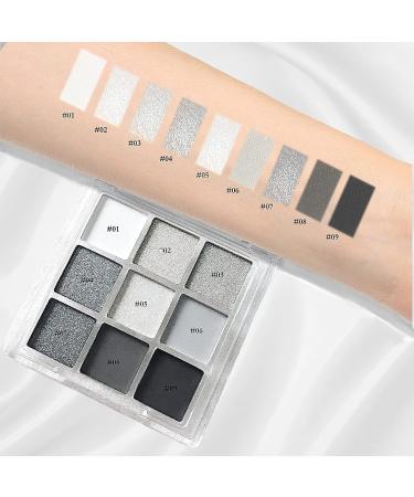 Black Smokey Eyeshadow Palette - 9 Cool Toned Matte Glitter Shades | Long Lasting & Waterproof Makeup for Girls and Women - Silver - Buy Online on SooperMarket.com