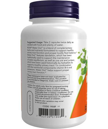 NOW Supplements Water Out with Uva Ursi, Dandelion, Potassium & Vitamin B-6 - 100 Veg Capsules - Buy Online on SooperMarket.com