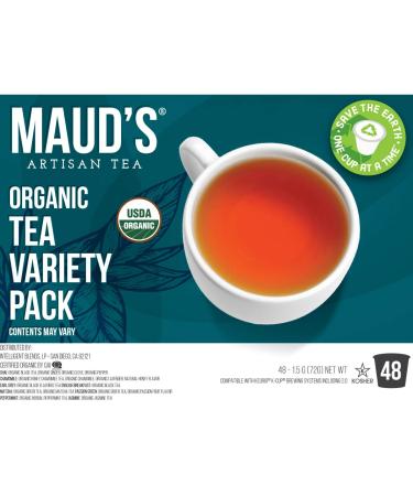 Maud's 8 Blend Organic Tea Variety Pack 48ct | Solar Energy produced Green, Black, Peppermint, Chai, Matcha, Jasmine, Chamomile Lavender, English Breakfast & Earl Grey | Eco-Friendly Tea Sampler - Buy Online on SooperMarket.com