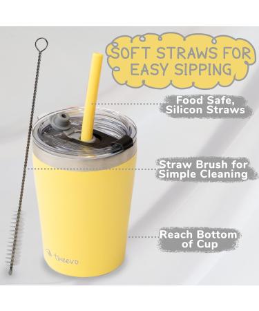 Tweevo Kids Tumblers 8.5 oz - 2 Pack, Stainless Steel Cups with Spill-Proof Lids, Straws, and Brush - Blue Yellow - Buy Online on SooperMarket.com