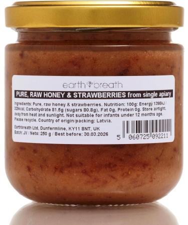 Earthbreath Raw Honey with Strawberries - 250g - Jams with Multiple Flavours - Sea Buckthorn - Ginger - Rowanberries - BlackCurrant - Cranberries - Lingonberries - No Additives Sugar-Free - Buy Online on SooperMarket.com