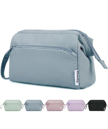 Narwey Large Makeup Bag Wide-Open Zipper Pouch Travel Toiletry Bag Cosmetic Organizer for Women (Greyish Blue)