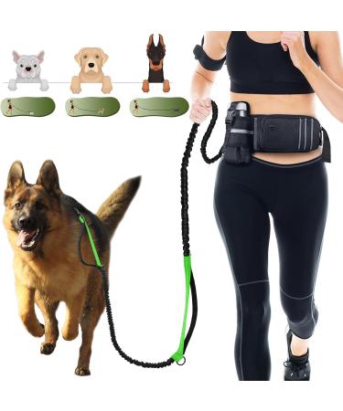 Jogging lines for dogs heelay belt bag to run jogging hiking and normal dog leash for large medium -sized small with double handle belly belt with reflective seams green