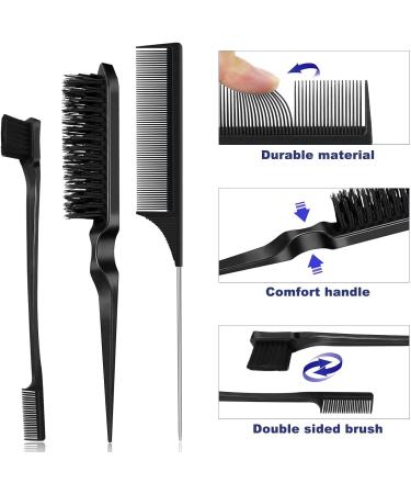 Qufiiry 3Pcs Slick Back Hair Brush Set - Edge & Bristle Brush, Rat Tail Comb - Black | For Women, Men, Kids - Buy Online on SooperMarket.com