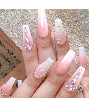 Leuhiove Glitter Gradient Pink Ballerina Press on Nails - Luxurious Crystal Gem Design for Women and Girls - Buy Online on SooperMarket.com