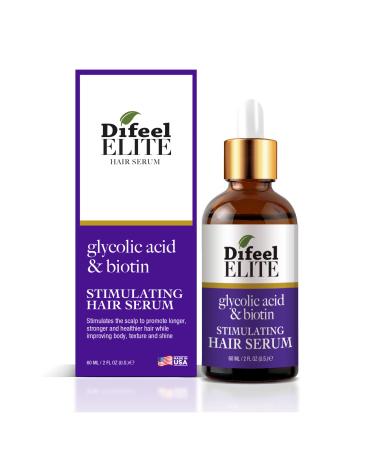 Difeel Elite Glycolic Acid & Biotin Stimulating Hair Serum 2 oz. - Hair Growth Serum for Men and Women for Stronger Hair Deep Scalp Exfoliator