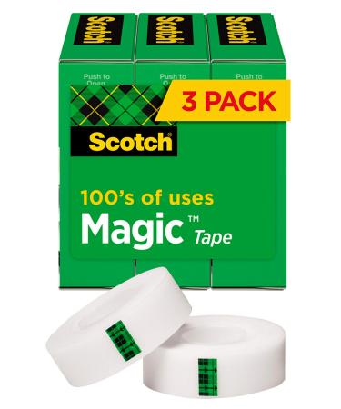 Scotch Magic Tape  3 Rolls  Numerous Applications  Invisible  Engineered for Repairing  3/4 x 1000 Inches  Boxed (810K3)