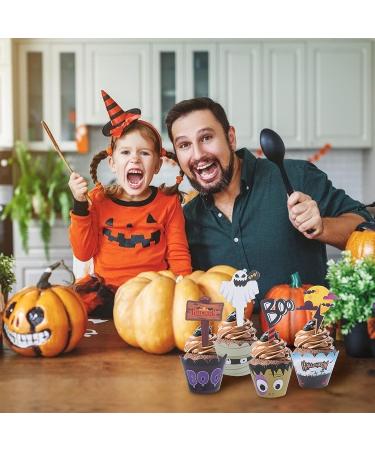 108Pcs Halloween Cupcake Wrappers & Toppers | Classic Ghost Witch Bat Pumpkin Pattern | Disposable Baking Cups for Party Decoration - Buy Online on SooperMarket.com