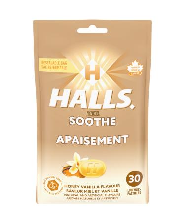 HALLS Honey Vanilla Flavour Cough Drops Throat Lozenges Sore Throat Relief Mentho-Lyptus 30 Lozenges Honey Vanilla 30 Count (Pack of 1)