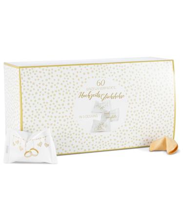 Weddingtree 60 x lucky biscuits - Made in Germany - individually packaged - with sayings German - Guest gift for engagement - wedding decoration 60 pieces (1 Pack)