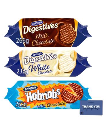 McVitie's Chocolate Biscuit Trio - Milk Chocolate Digestives Hobnobs and White Chocolate Digestives (3-Pack Assortment)