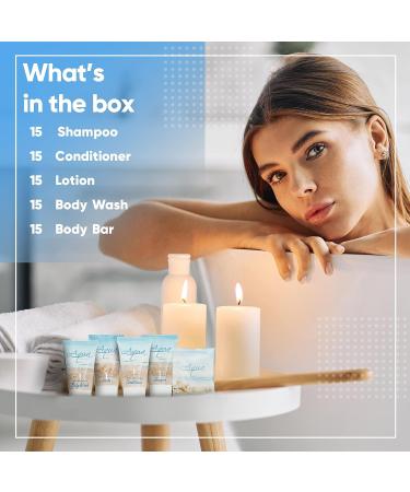 Aqua Organics Hotel Soaps and Toiletries Bulk Set - 75 Piece All-In-Kit Amenities for Hotels & Airbnb | Travel Size Shampoo, Conditioner, Body Wash, Lotion & Bar Soap - Buy Online on SooperMarket.com