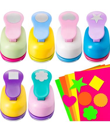 Craft Holes Punch 1 Inch Paper Punchers Scrapbook Punches with Craft Sticker Paper  Round  Star  Square  Heart  Flower  Wave Circle Shape (16 Pieces)