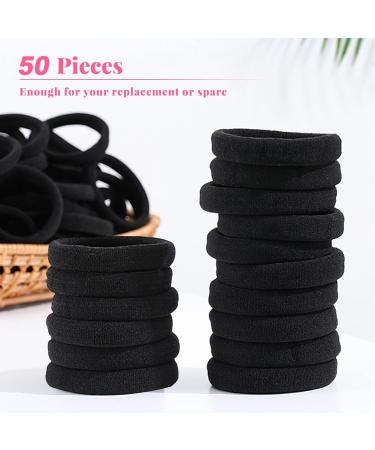 Hanyousheng Elastic Hair Bands 50 Pcs - Soft Seamless Hair Ties for Women Men Girls Kids (Black) - Buy Online on SooperMarket.com