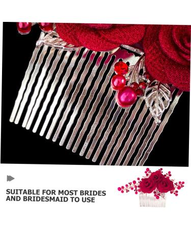 PLAFOPE Rose Hair Comb Hair Jewelry Comb Female Insert Comb Bridesmaid Hair Comb Rose Head Decor Hair Comb Clip Wedding Hair Comb Wedding Ceremony Decorations Hair Accessories Red Cloth - Buy Online on SooperMarket.com